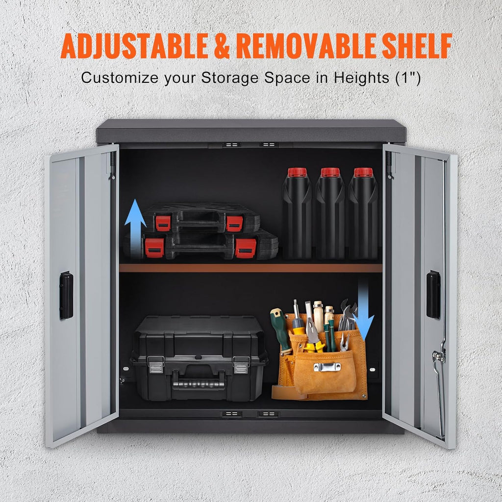 VEVOR Foldable Wall Cabinet, Metal Garage Locker Mounted 26" Small Tool Chest 240 LBS Loading Capacity Adjustable Shelf Magnetic Door File for Warehouse Office Home Black