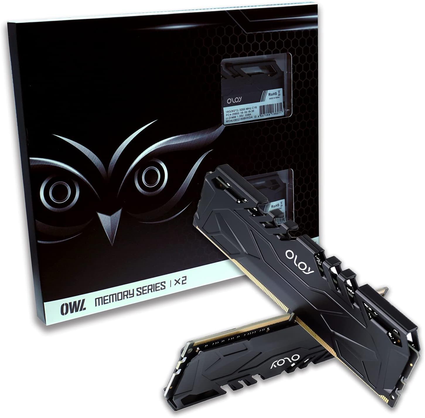 OLOy DDR4 RAM 16GB (2x8GB) Black Owl 3200 MHz CL16 1.35V 288-Pin Desktop Gaming UDIMM (MD4U0832161BJ0DA)