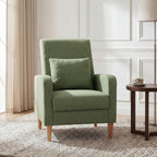 COLAMY Mid-Century Modern Upholstered Accent Chair with Back Pillow & Solid Wood Legs, Fabric Cozy Armchair for Living Room, Bedroom, Reading Nook, Apartment & Small Spaces, Green