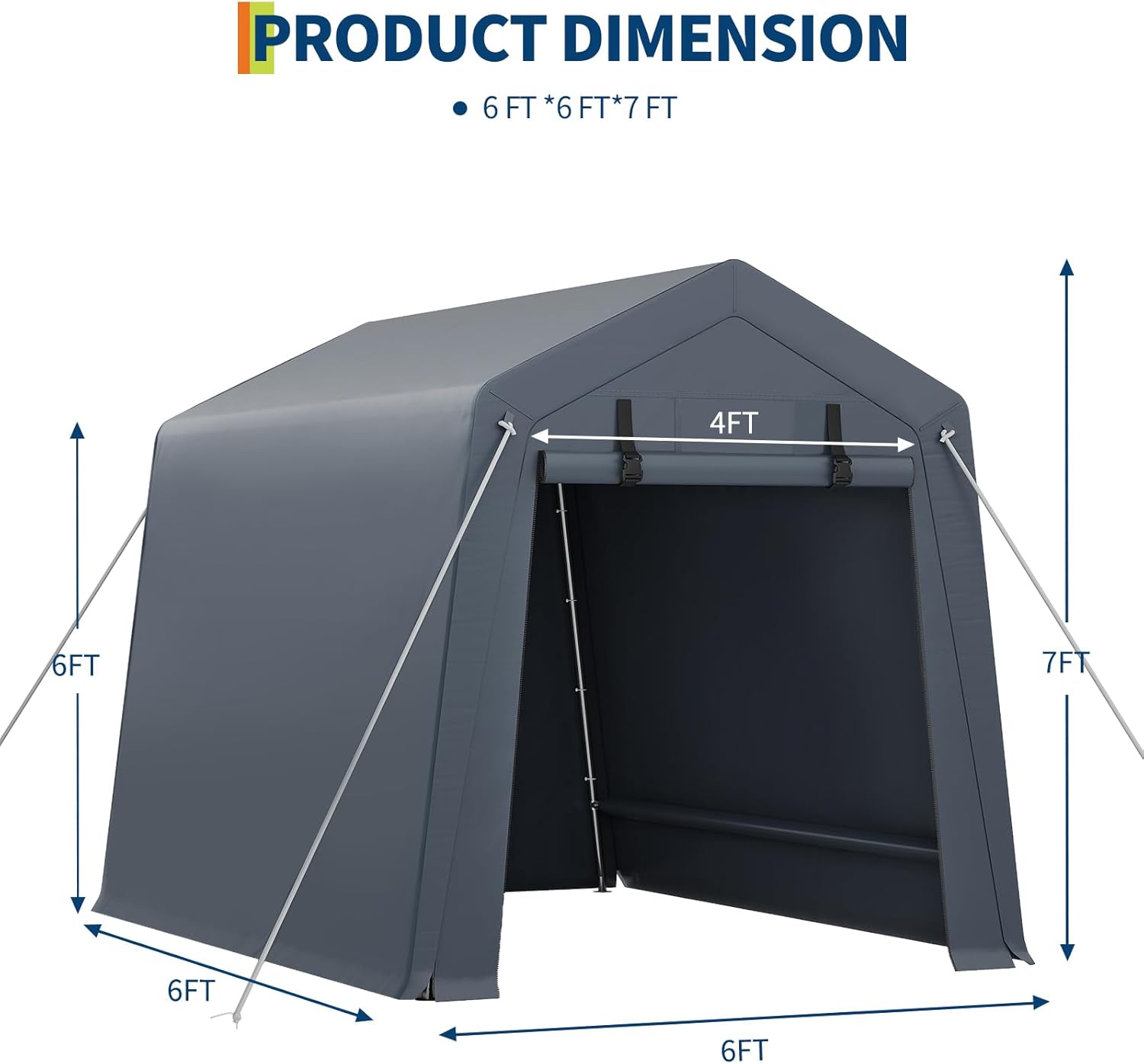 Garvee 6x8x7FT Outdoor Storage Shed Tent, Portable Carport Garage Shelter with Vent & Roll-Up Zipper Door, 240G Waterproof PE Tarp, UV-Resistant Canopy for Motorcycle Bike Tools Lawn Mower, Grey