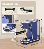 20 Bar Espresso Machine with Milk Frother, Compact Espresso Maker, Stainless Steel Coffee Machine with Precise Temp Control & 44oz Removable Water Tank for Latte, Cappuccino, Dark Blue