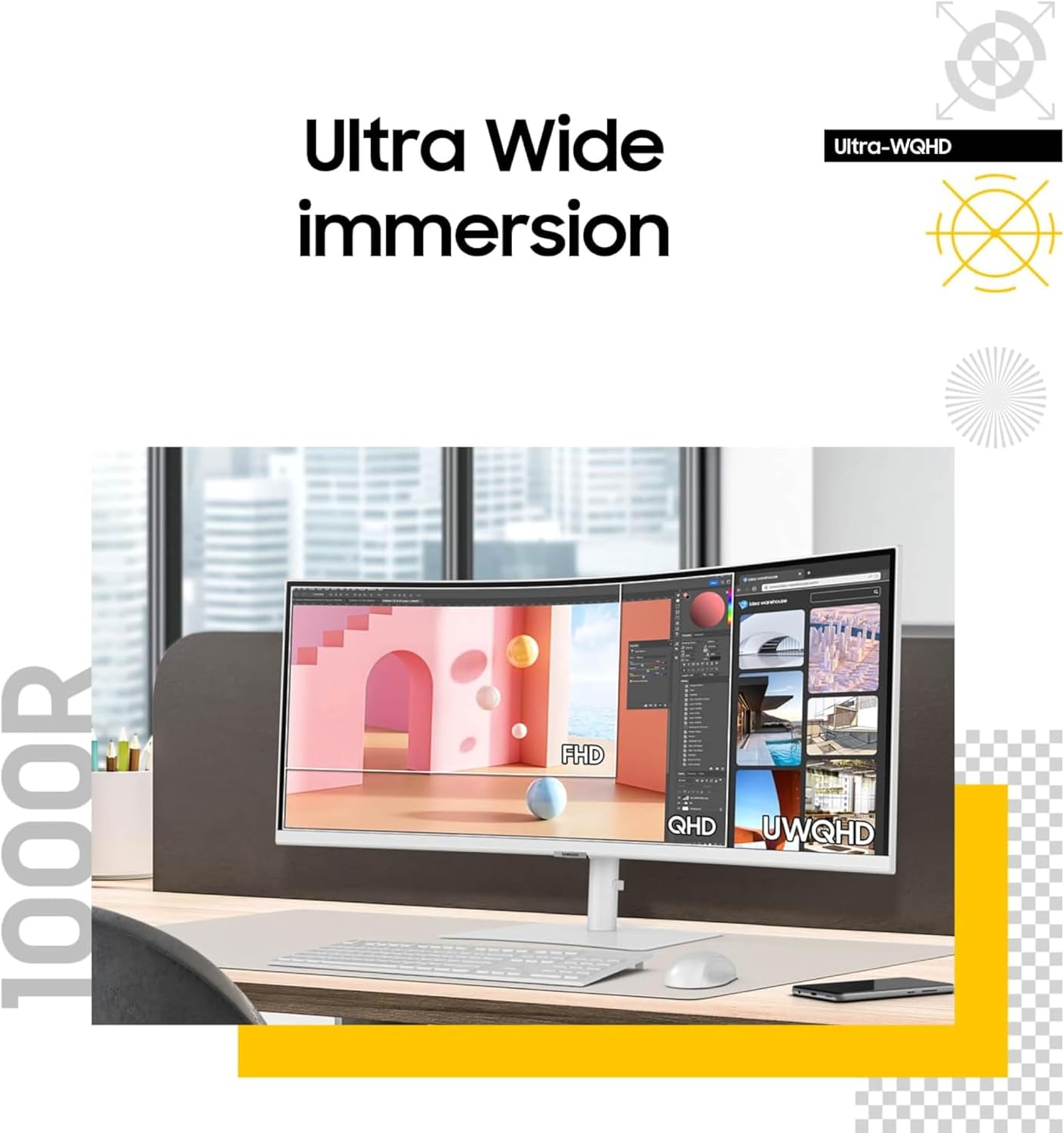 Samsung 34” ViewFinity (S65TC) Series Ultra-WQHD 1000R Curved Computer Monitor  HDR10  100Hz  AMD FreeSync  Thunderbolt 4  Height Adjustable Stand  Built-in Speakers  Eye Care  LS34C650TANXGO  2024