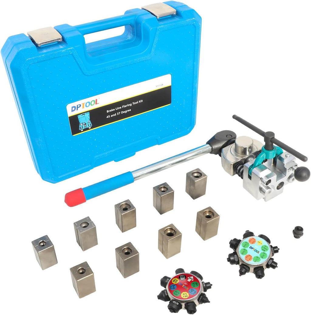 DPTOOL Brake Line Flaring Tool Kit, 45 and 37 Degree Single, Double and Bubble Flares, Brake Line and Tubing Flaring Tool for 3/16", 1/4", 5/16", 3/8" and 4.75mm Tubing