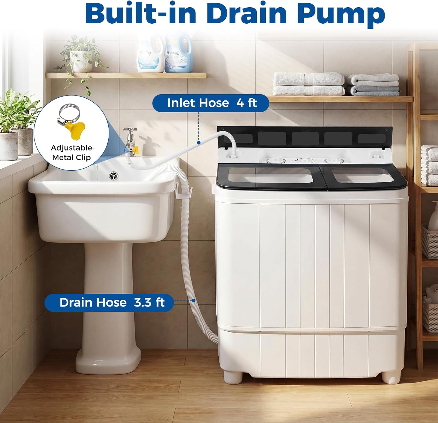 Giantex Portable Washing Machine, 18LBS Twin Tub Mini Compact Laundry Washer Spinner Combo with Drain Pump, 11Lbs Washer and 7Lbs Spinner for Apartments, RVs, Dorms, Gray+White