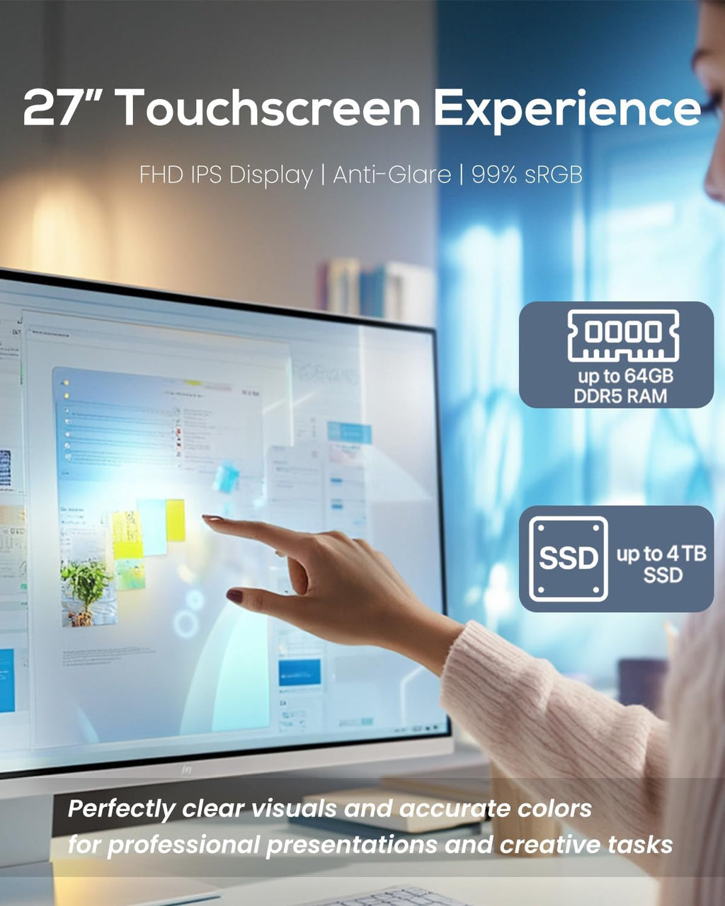 HP 27" FHD Touchscreen Business All-in-One Desktop Computer  AI Copilot  Intel 12-core Ultra 7 155U (Beats i7-1355U)  Wireless KB & Mouse  Wi-Fi 6  Windows 11 Pro(64 GB RAM | 2 TB SSD)