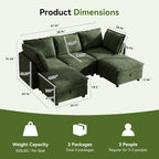 Ihanherry 97.2” Modular Sectional Sofa with Storage, U Shaped Modern Sofa for Living Room, 4-Seat Chenille Fabric Comfy Deep Seat Sofa with Movable Ottoman for Bedroom and Apartment, Green