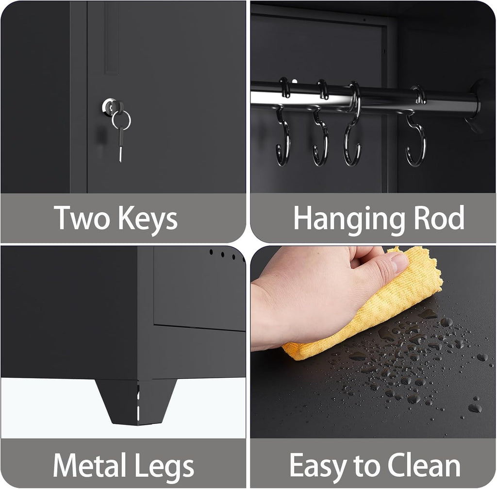 Metal Garage Storage Cabinet,Broom Closet Storage Cabinet,Utility Closet Cabinet for Garage,Office,Gym,Black