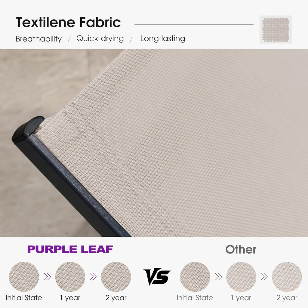 PURPLE LEAF Outdoor Chaise Lounge Chairs Set Recliner Aluminum Adjustable Chair with Wheels and Side Table for Poolside Beach Patio Sunbathing Lounger, Beige