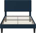 Allewie Queen Size Upholstered Bed Frame with Vertical Channel Tufted Headboard, Soft Corduroy Fabric Platform Bed, Strong Wooden Slats Support, Easy Assembly, No Box Spring Needed, Dark Blue