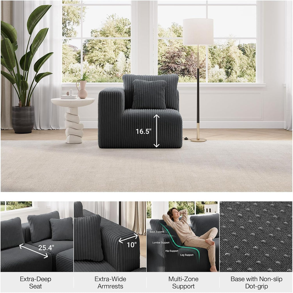 Novilla Modular Sectional Sofa, Modern Cloud Sectional Couch with Smarts Coil® Support, Upholstered Boneless Couch for Living Room Apartments Bedroom, No Assembly Required, Dark Gray (Armless Chair)