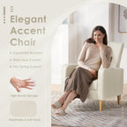 COLAMY Sherpa Upholstered Accent Chair Armchair with Pillow, Fabric Reading Living Room Side Chair,Single Sofa with Lounge Seat and Wood Legs, Cream