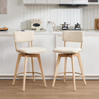 Swivel Counter Height Barstools, 26" Natural Wood Bar Stools Set of 2, Kitchen Counter Stools with Wooden Legs, Linen Fabric Island Chairs for Kitchen Island and Home Pub, Beige + Natural Finish