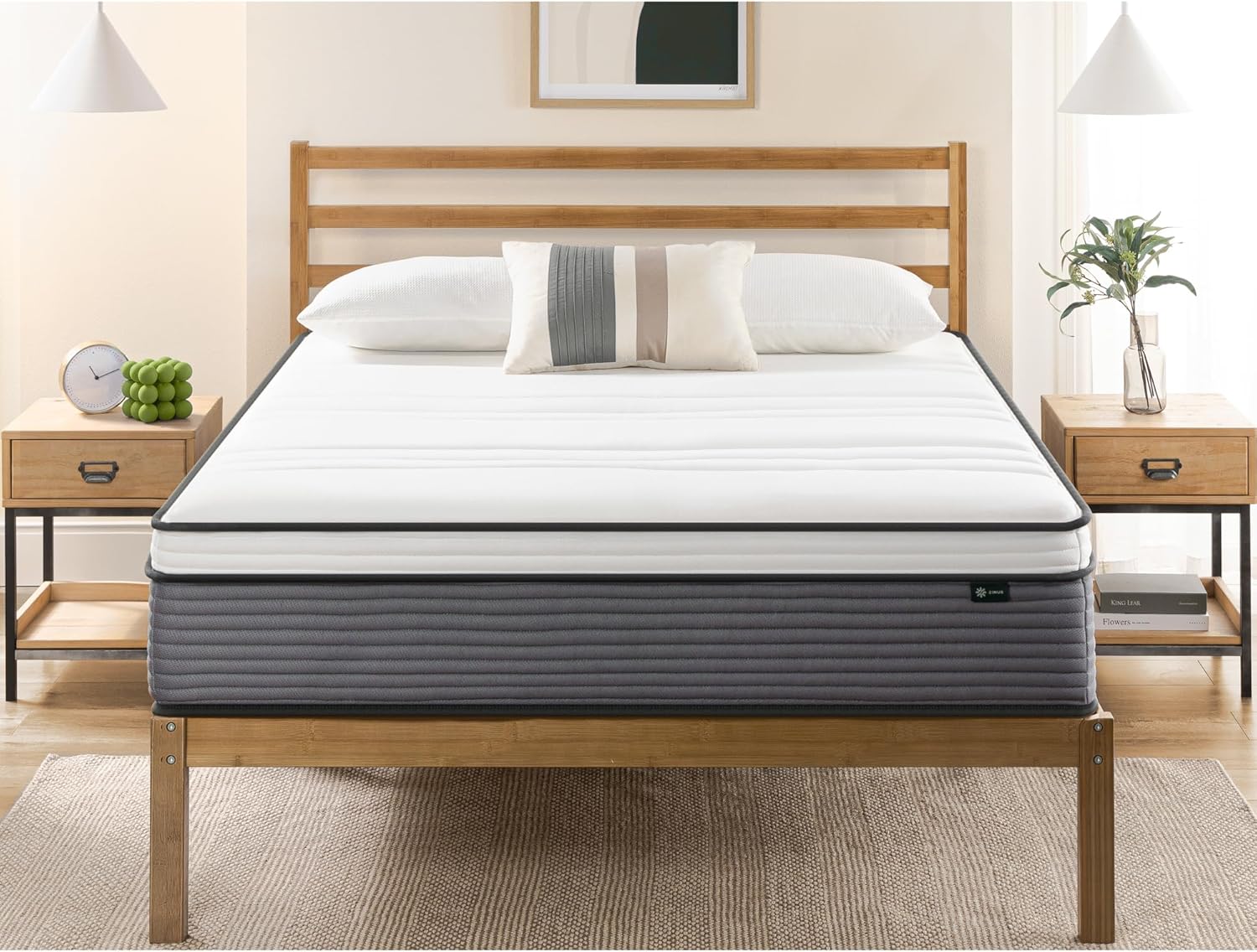 ZINUS 12 Inch True Support Hybrid Mattress New Version, Queen, Fiberglass Free, Medium Feel, Motion Isolation, Certified Safe Foams & Fabric, Mattress in A Box