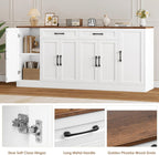 71” Large Buffet Cabinet with Storage, Sideboard Buffet Cabinet with Adjustable Shelves and 6 Soft-Close Doors, Wood Coffee Bar Console Table for Kitchen, Dining Room, White
