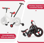 JMMD 6 in 1 Toddler Bike with Push Handle for Kids 18-60 Months, 12" Foldable Balance Bike with Training Wheels, Pedals, Brakes, Kickstand, Push Tricycle Toddler Gift & Toys for Boy & Girl