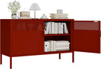Metal Storage Cabinet with 2 Doors & Adjustable Shelves, 25" H Red Accent Cabinet, Metal Locker Storage Cabinets, Tv Stand Cabinet for Home, Office, Living Room, Entryway