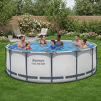 Bestway Steel Pro MAX 14' x 48" Above Ground Pool  Round Metal Frame Outdoor Swimming Pool Set with Filter Pump  Ladder  and Cover  Gray