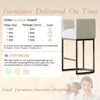 Modern Counter Height Bar Stools,Bar Stools Set of 3,Fabric Upholstered Barrel Barstools with Backs,26'' Kitchen Island Chairs,Metal Black Frames,Snowy White Linen