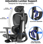 PatioMage Ergonomic Office Chair, Big and Tall Desk Chair with Adjustable Lumbar Support & Seat Depth, High Back Computer Chair, Swivel Mesh Chairs with Wheels for Home Office, Black