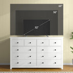 White Dresser for Bedroom with 10 Spacious Drawers Large Wood Dresser TV Stand for Bedroom Modern Chest of Drawers for Living Room Hallway Entryway, Smooth Slide, 15.7" D x 52" W x 36.5" H