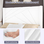 BarnFurin Queen Size Bed Frame, Velvet Upholstered Platform Bed with Geometric Tufted Headboard & Footboard, Wingback Design, Mattress Foundation with Wooden Slats, Cream White
