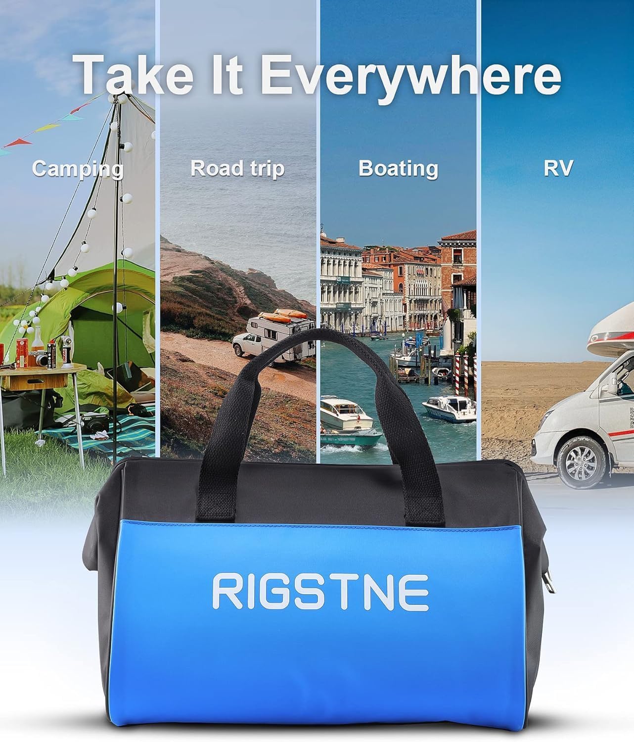 Electric Cooler Bag, 12V Thermoelectric Cooler Warmer Plug in for Vehicles, Portable Refrigerator for Car, RV, and Camping Use, 18L/20 Cans Capacity, Blue