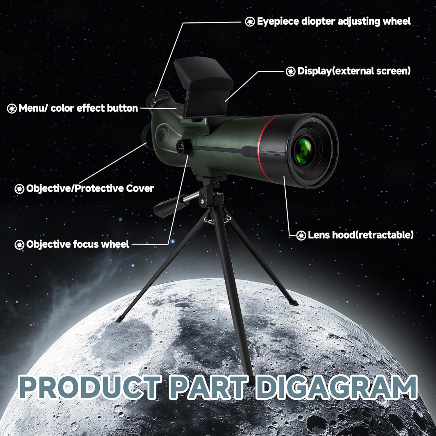 Smart Telescope  Professional Refractor Auto-focus Portable Digital Electronic Telescopes with 4K Astrophotography Camera  Internal And Externat Dual Screens Spotter for Adults and Beginners Astronomy