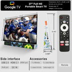 27 Inch Portable Smart TV  Android 14 OS  Built-in Battery Powered  FHD HDR Display  60Hz Refresh Rate  Dolby Audio  WiFi  Chromecast  Voice Remote  for Bedroom  Game Day Parties  Camping & Travel