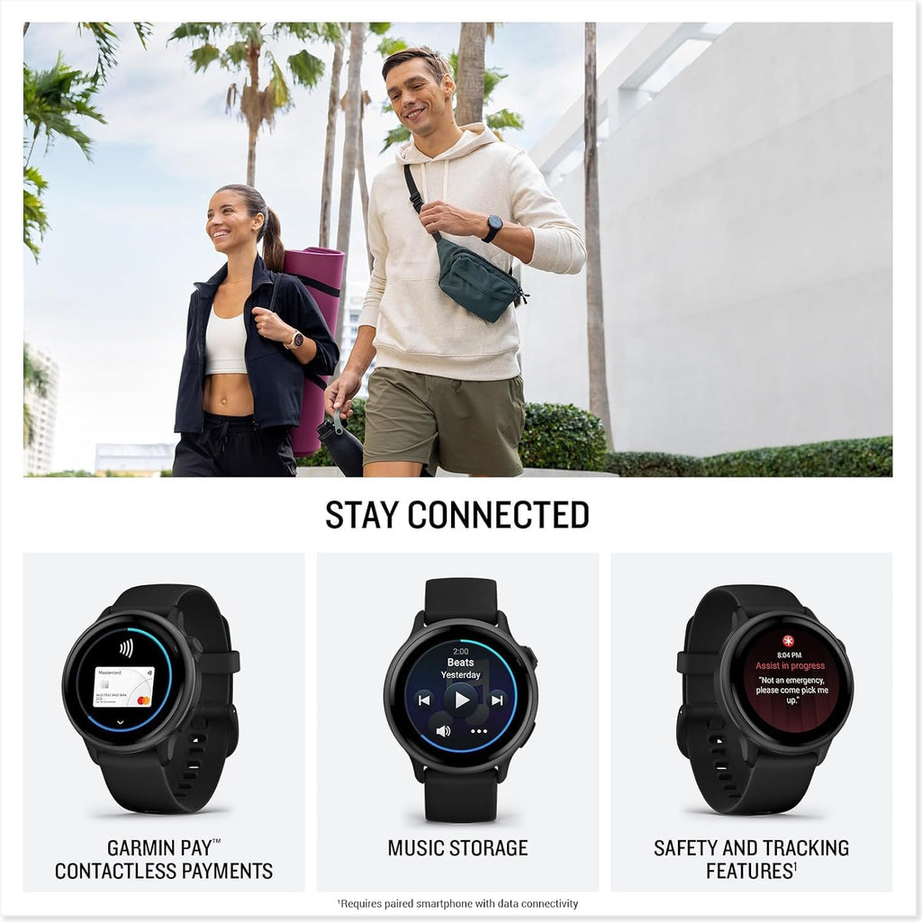 Garmin vivoactive 6 GPS Smartwatch with AMOLED Display  Slate | Advanced Health and Fitness Features  Up to 11 Day Battery  Energy Monitoring  Sleep Coach | with Signature Series Power Bundle