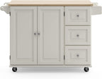 Homestyles Dolly Madison Off-White Mobile Kitchen Island Cart with Wood Drop Leaf Breakfast Bar