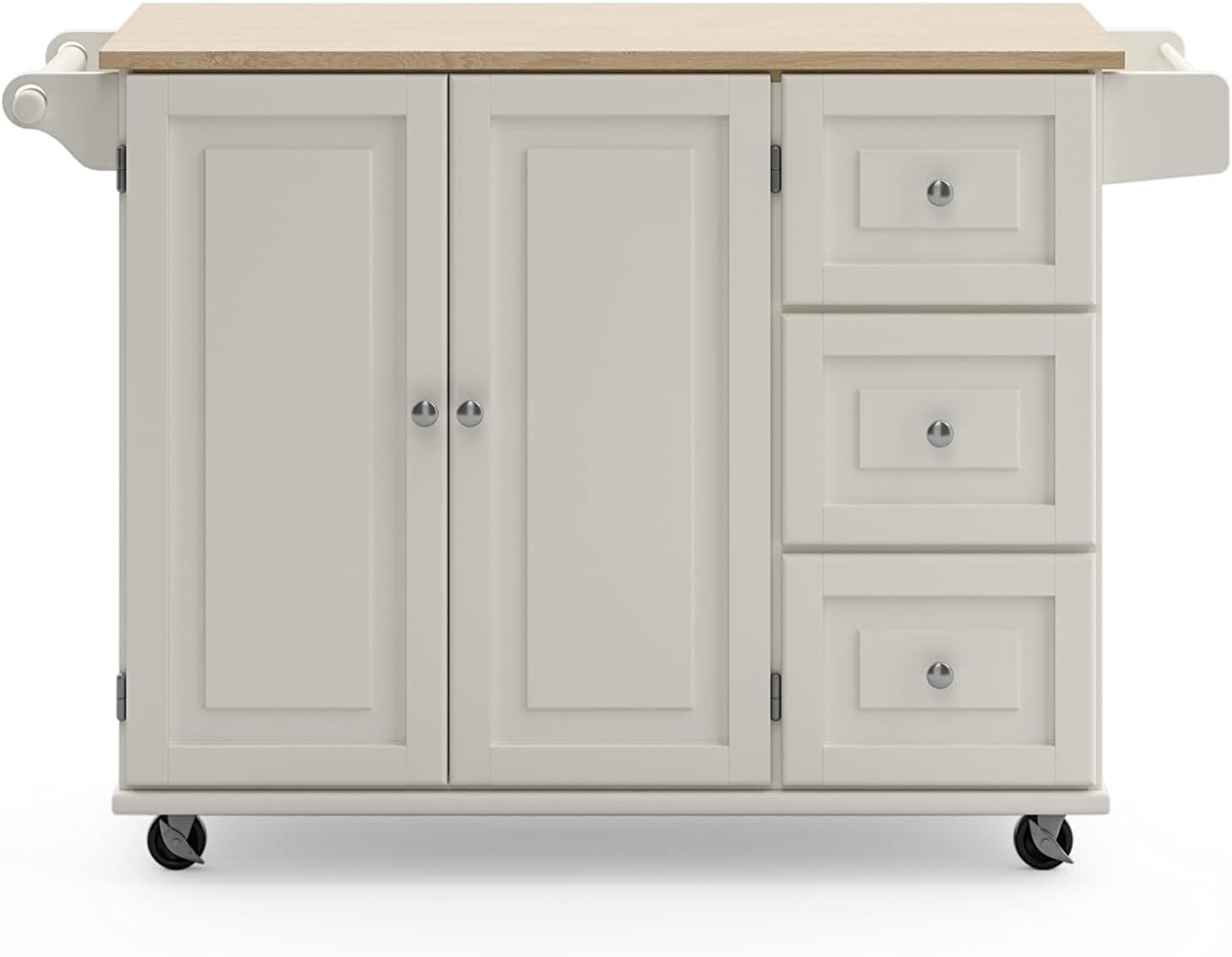 Homestyles Dolly Madison Off-White Mobile Kitchen Island Cart with Wood Drop Leaf Breakfast Bar