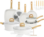 EWFEN Nonstick Pots and Pans Set, 25-Piece Ceramic Cookware Set, Induction Kitchen Cooking Set with Frying Pans Saucepans & Utensils, Healthy Non-toxic, PFAS/PTFE/PFOA Free, White