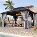 Aoxun 10x12 Gazebo Hardtop Gazebo with Double Galvanized Steel Roof Outdoor Pavilion with Breathable Netting and Privacy Curtain for Backyard (Gray)