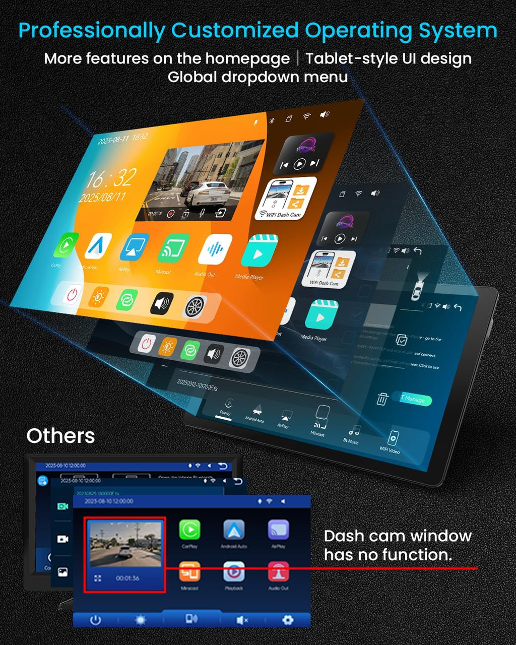 11" Extra Large Wireless Apple CarPlay Screen for Car – Ultra-Slim 0.16 Inch Touchscreen Car Stereo with Android Auto  4K Dash Cam  1080p Backup Camera  GPS  Mirror Link  Voice Control