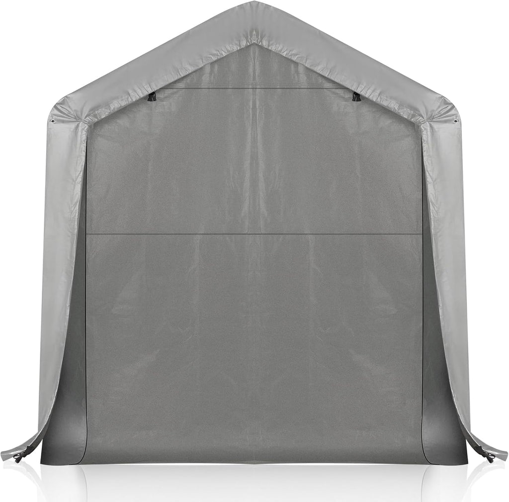 VINGLI 8x12 FT Outdoor Portable Storage Shed, Heavy Duty Bike Tent with Roll-up Zipper Door, Waterproof and UV Resistent Carport for Motorcycle, Garden Tools, Firewood, Gray