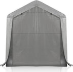 VINGLI Outdoor Portable Storage Shed, Heavy Duty Bike Tent with Roll-up Zipper Door, Waterproof and UV Resistent Carport for Motorcycle, Garden Tools and Firewood (Gray, 8x12x6.8 FT)