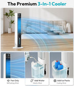 Evaporative Air Cooler - Swamp Cooler with 3L Water Tank, 3 Modes & 3 Speeds, Remote Control, 12H Timer, 50° Oscillating Portable Bladeless Cooling Tower Fan For Room Bedroom Office Mother's Day
