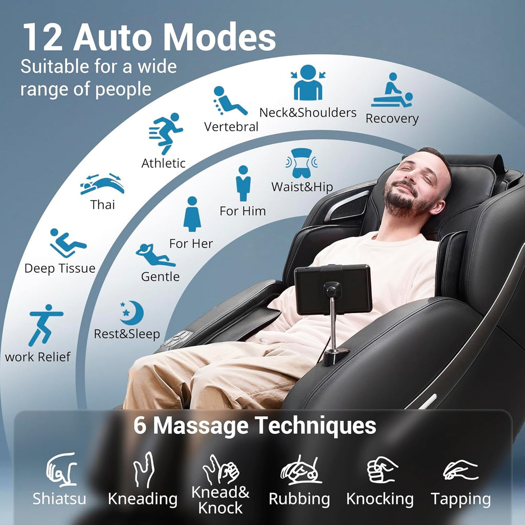 MYNTA Massage Chair Full Body, Zero Gravity SL Track Heavy Duty Massage Recliner Chair with Heat, 12 Auto Modes for Home, M1612 Charcoal