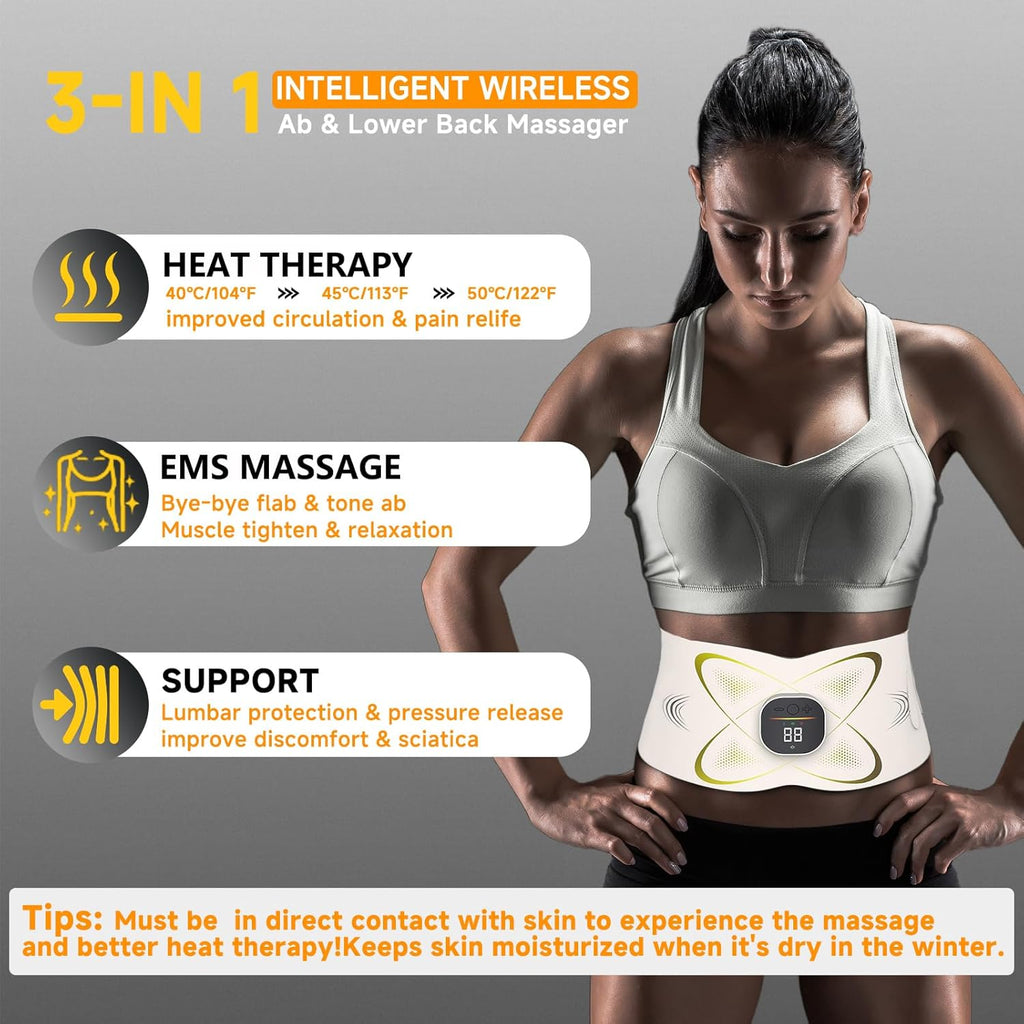 Abs Stimulator Abdominal, ab Belt Muscle Stimulator with Heat for Belly Fat Loss, Stomach Cellulite Melting, Postpartum Care Smooth & Firming, Lower Back Massager for Pain Relief Women Men Gifts