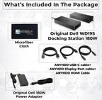 Dell WD19S Docking Station Dual Monitor Bundle - 180W  Supports 4K Display  Dell Dock with 180W Power Supply + Anyhdd 4K HDMI Cable + 4K DisplayPort Cable + USB-C Cable + Microfiber Cloth Included