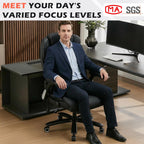 700lbs Big and Tall Office Chair - Heavy Duty Executive Desk Chair with Inflatable Lumbar Support, Extra Wide Padded Seat, Flip-up Arms, Metal Base & Quiet Rubber Wheels, High Back Ergonomic Chair