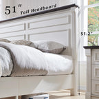 Farmhouse King Size Bed Frame with 51" Tall Headboard, Wood Platform Bed Frame with 20" Tall Roman Column Decoration Footboard & 3 Large Storage Drawers, No Box Spring Needed (White)
