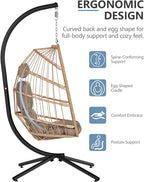 SWITTE Egg Chair Outdoor with Stand, Indoor Wicker Hanging Egg Swing Chair with Cushion, 350lbs Capacity for Patio, Bedroom, Garden - Cream