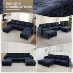 110" Chenille U-Shape Sofa with Flexible Ottomans, Comfy Sectional Sofa with 2 Built-in Cup Holders, Convertible 4 Seats Couch with Well-Filled Back Cushions for Living Room, House, Blue
