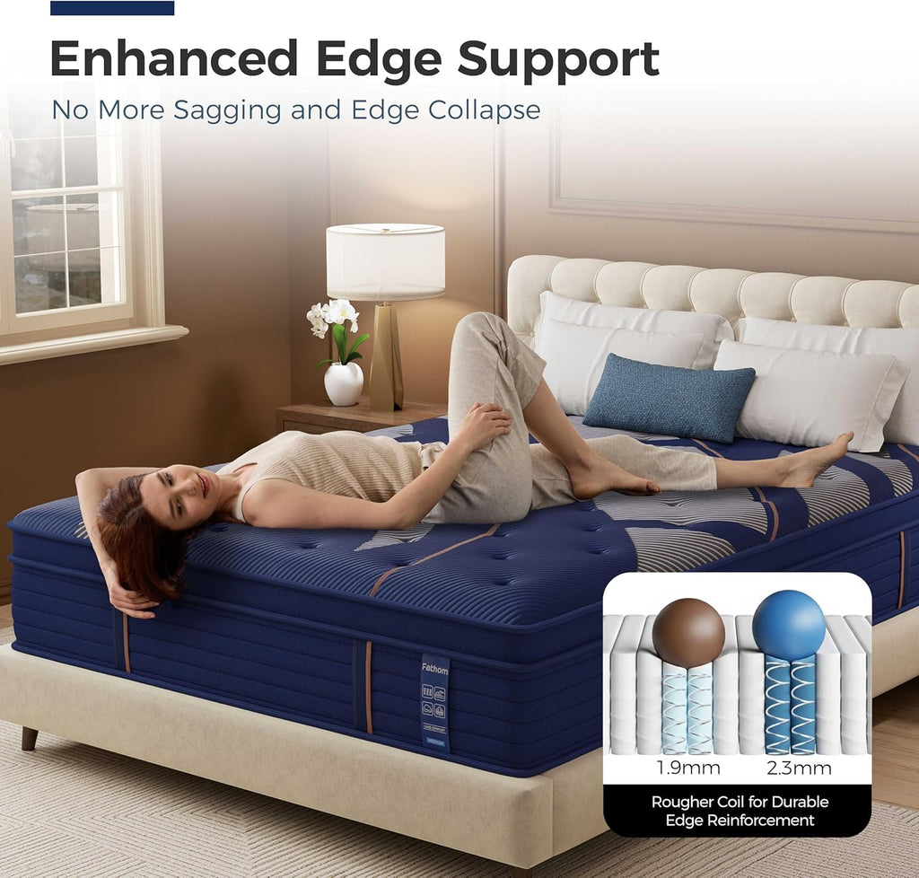 FATHOM King Size Mattress, 14 Inch Hybrid Mattress with Breathable Modal Cover, Cooling Gel Memory Foam & Pocket Spring, Pressure Relief & Fiberglass-Free, CertiPUR-US Certified, Foam Made in USA