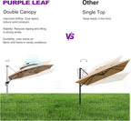 PURPLE LEAF 11ft Solar powered LED Patio Umbrella Outdoor Round Umbrellas Large Cantilever Umbrella with LED lights Windproof Offset Umbrellas Heavy Duty for Garden Deck Pool Patio, Beige