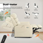EONIX Dual Motor Lay Flat Power Lift Recliner Chair for Elderly, Breathable Leather Electric Lift Chairs for Adults, 400lbs Heavy Duty Power Recliner with Heat and Massage, SLRY003061, Cream White