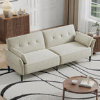 89” Futon Sofa Bed, Comfy Futon Couch Bed with 2 Square Pillows,Convertible Sleeper Sofa with Adjustable Backrest& Armrests, Modern Loveseat Sleeper for Living Room,Velvet Fabric White