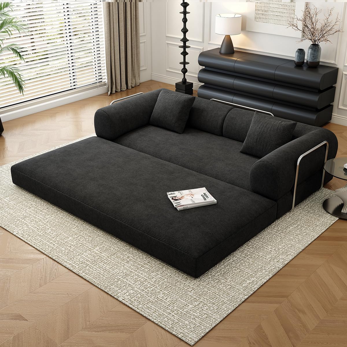 78.8" Modular Sofa Bed - 4-in-1 Convertible Design with Corduroy Fabric and High Density Sponge, Removable Cover and Fixed Frame