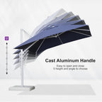 PURPLE LEAF 10 FT Right-left Tilt White Cantilever Umbrella with Base Patio Outdoor Swivel Umbrellas with Aluminum Tilt Offset Umbrella with 360° Rotation for Deck Pool, Navy Blue